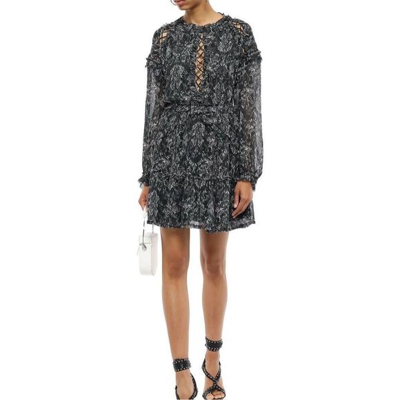 IRO Womens Darling Open-back Printed Gauze Mini Dress Black Size 38 - Picture 1 of 16